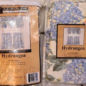 Ellis Hydrangea Valance and Tiers Curtain Set.